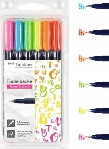 Tombow Flamastry Fudenosuke do kaligrafii neon mix 6 vnt.