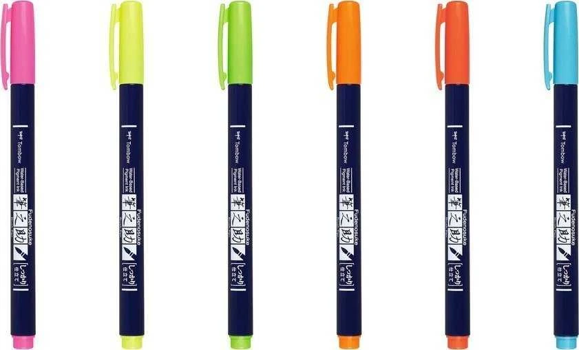 Tombow Flamastry Fudenosuke do kaligrafii neon mix 6 vnt.