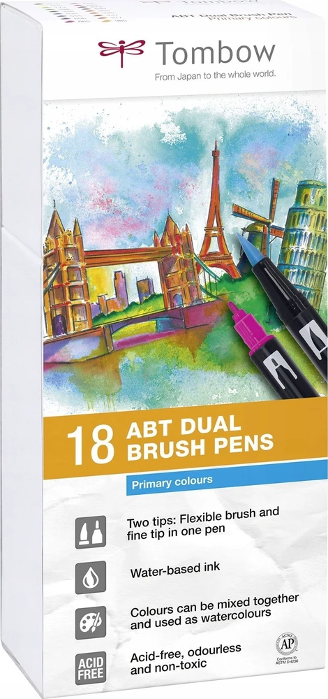 Tombow Tombow ABT-18P-1, 18 spalvų, Daugiaspalvis, Kulkos antgalis ir antgalis, 0,8 mm, 1 cm, Juodas