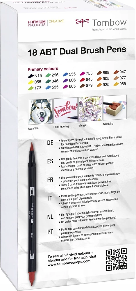 Tombow Tombow ABT-18P-1, 18 spalvų, Daugiaspalvis, Kulkos antgalis ir antgalis, 0,8 mm, 1 cm, Juodas