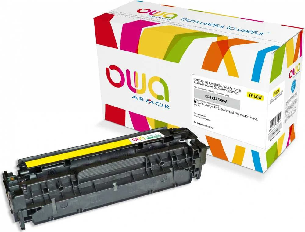 Toneris Armor Toneris OWA Armor to HP Color Laserjet Pro300 M351, M375, Pro400 M451, M475, 2600 puslapių, CE412A, geltona / geltona