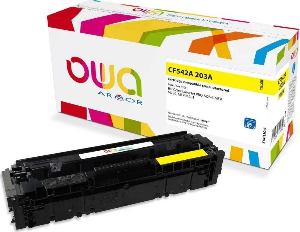 OWA Armor dažai, skirti HP Color LaserJet Pro M254, Pro MFP M280, Pro MFP M281, CF542A, 1300 puslapių, geltona (CF542A)