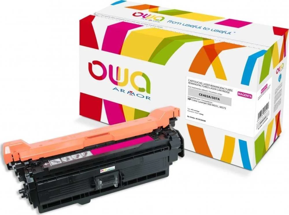 Tonerio kasetė „Armor OWA“, skirta HP Color LaserJet ESE 500 M551, M575, 6000 puslapių, CE403A, raudona/purpurinė