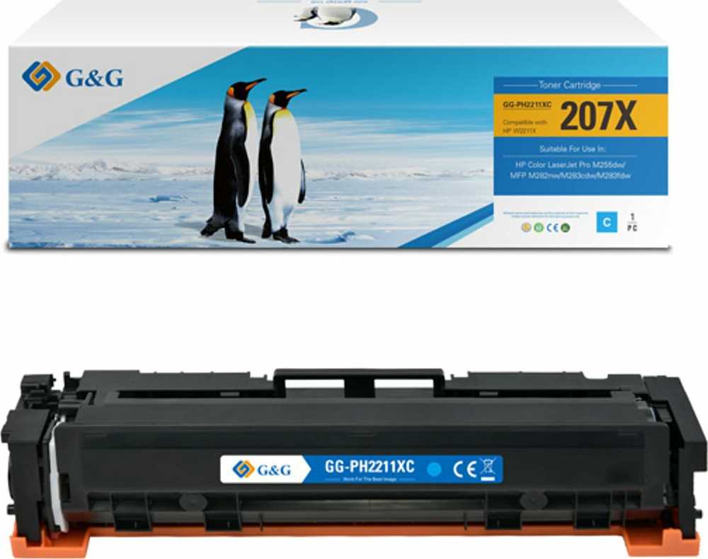 Suderinamas su G&G tonerio kasetėmis: HP W2211X, NT-PH2211XC, HP 207X, žydra, 2450s