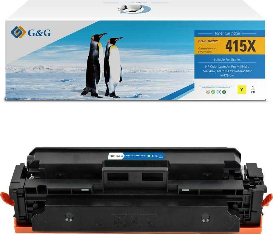 G&G suderinamas toneris su HP W2032X, NT-PH2032XFY, HP 415X, geltonas, 6000s, didelės talpos