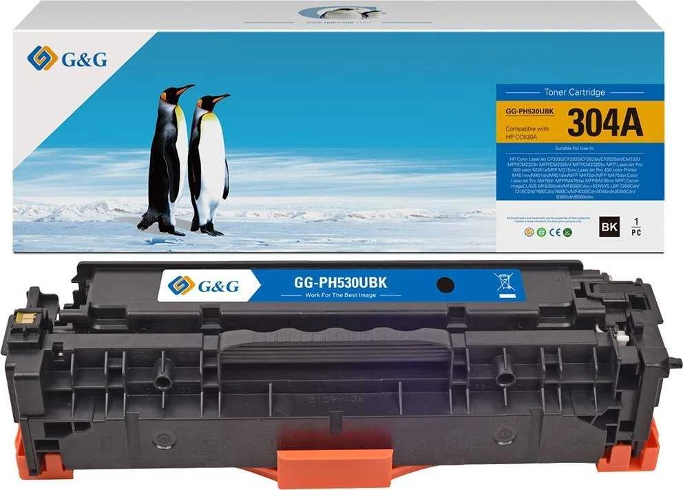 Suderinamas G&G toneris su HP CC530A, CE410X, CF380X, Canon CRG118, CRG718, C, GG-CH530FUBK, HP 304A, juodas, 3500s