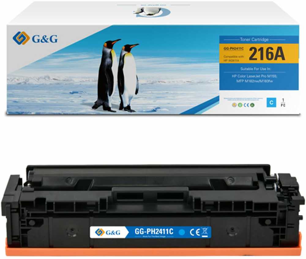 Suderinamas su G&G tonerio kasetėmis HP W2411A, NT-PH2411C, HP 216A, žydra, 850s