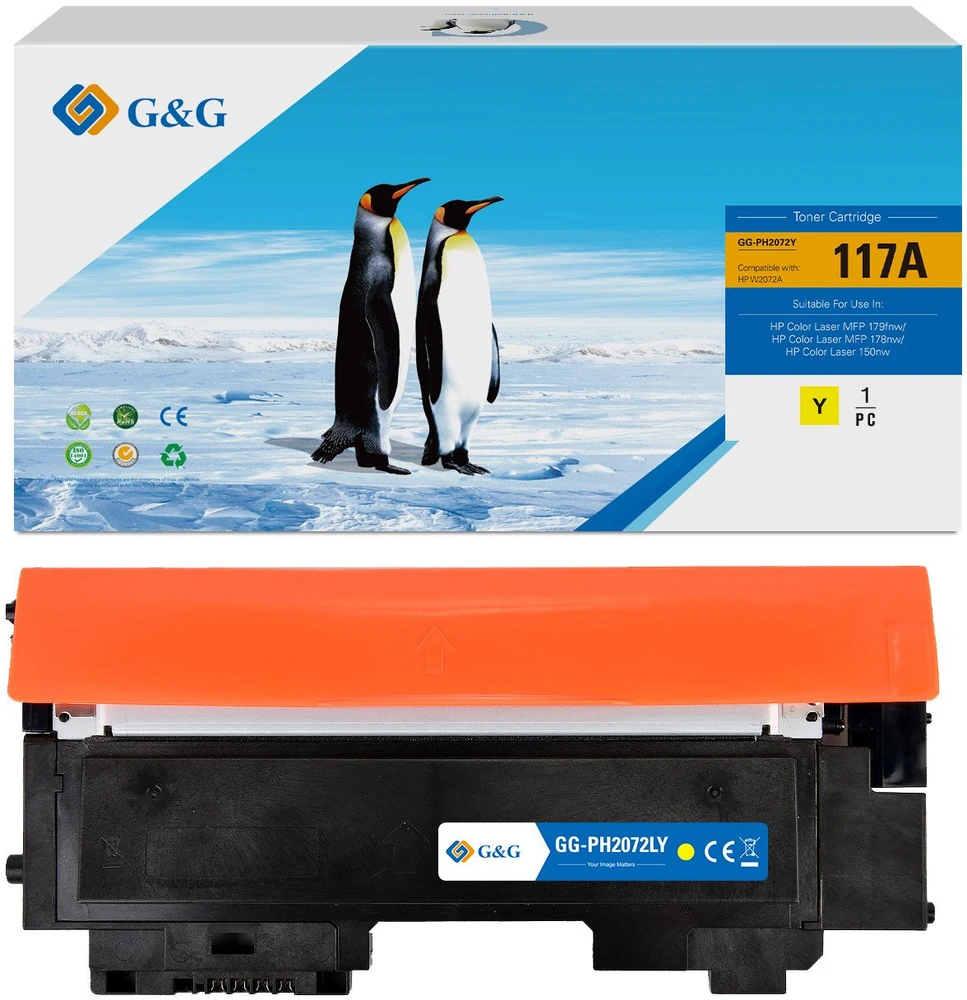 G&G suderinamas toneris su HP W2072A, NT-PH2072Y, HP 117A, geltonas, 700s