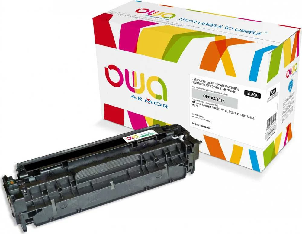 Toneris OWA Armor Šarvai - didelės talpos - juodas - Tonerio kasetė (alternatyva: HP CE410X) - LaserJet Pro 300 M351a, 300 MFP M375nw, 400 M451, 400 MFP M475 (K155794OW)