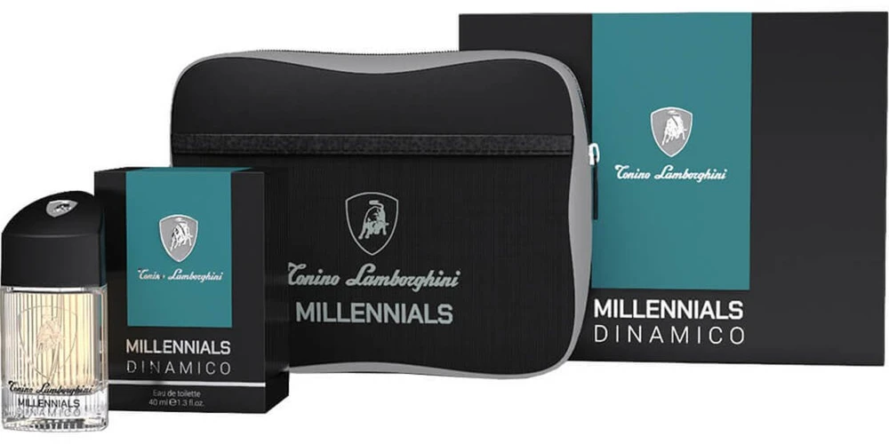 Tonino Lamborghini rinkinys: Millennials Dinamico Eau De Toilette vyrams, 40 ml + Millennials Dinamico tekstilinis maišelis su užtrauktuku GWP