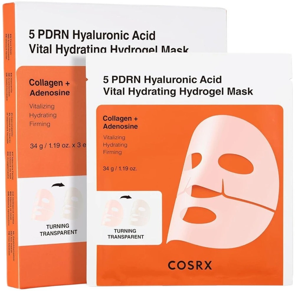 COSRX 5 PDRN Hyaluronic Acid Vital Hydrating Hydrogel Mask lakštinė veido kaukė, 3 x 34 g