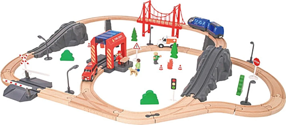 Tooky Toys Paimta žaislinė medinė eilės gaisro stažuotės greitosios pagalbos automobiliu 70 EL.