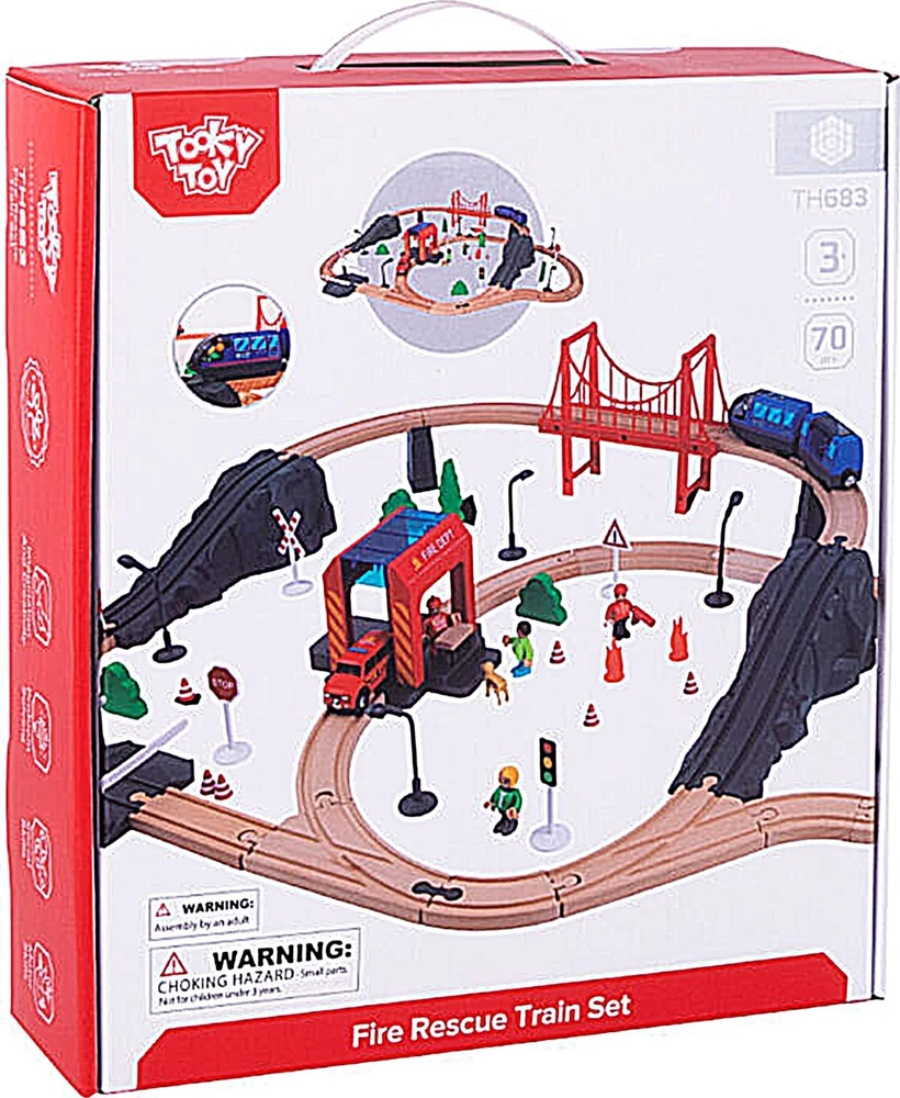 Tooky Toys Paimta žaislinė medinė eilės gaisro stažuotės greitosios pagalbos automobiliu 70 EL.
