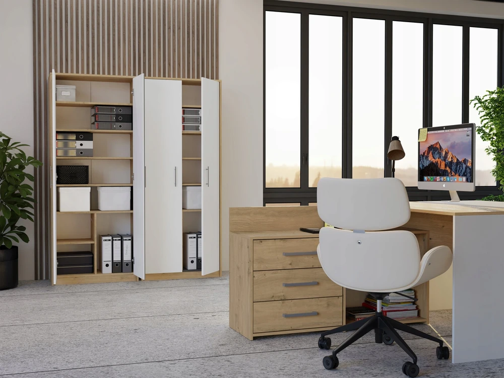 Top E Shop Topeshop Biuro lentyna OLIV 2D 2 durelės biurui kabinetui salonui ąžuolas ARTISAN balta