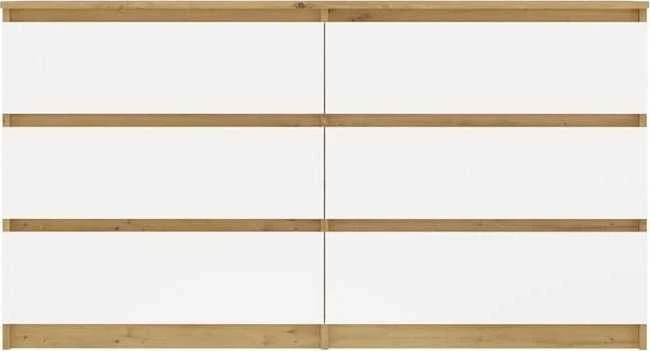 „Top E Shop“ M6 MALWA komoda su 6 stalčiais, 140 cm, ąžuolo medienos, „Artisan/Baltas“.