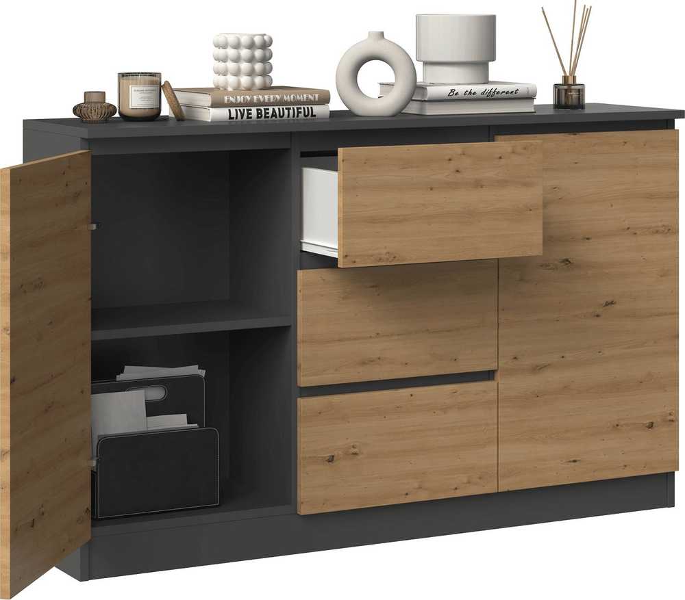 Top E Shop Baldų Komoda - 2D3S 120x30x75 Cm, Antracito/Artisano Spalvos