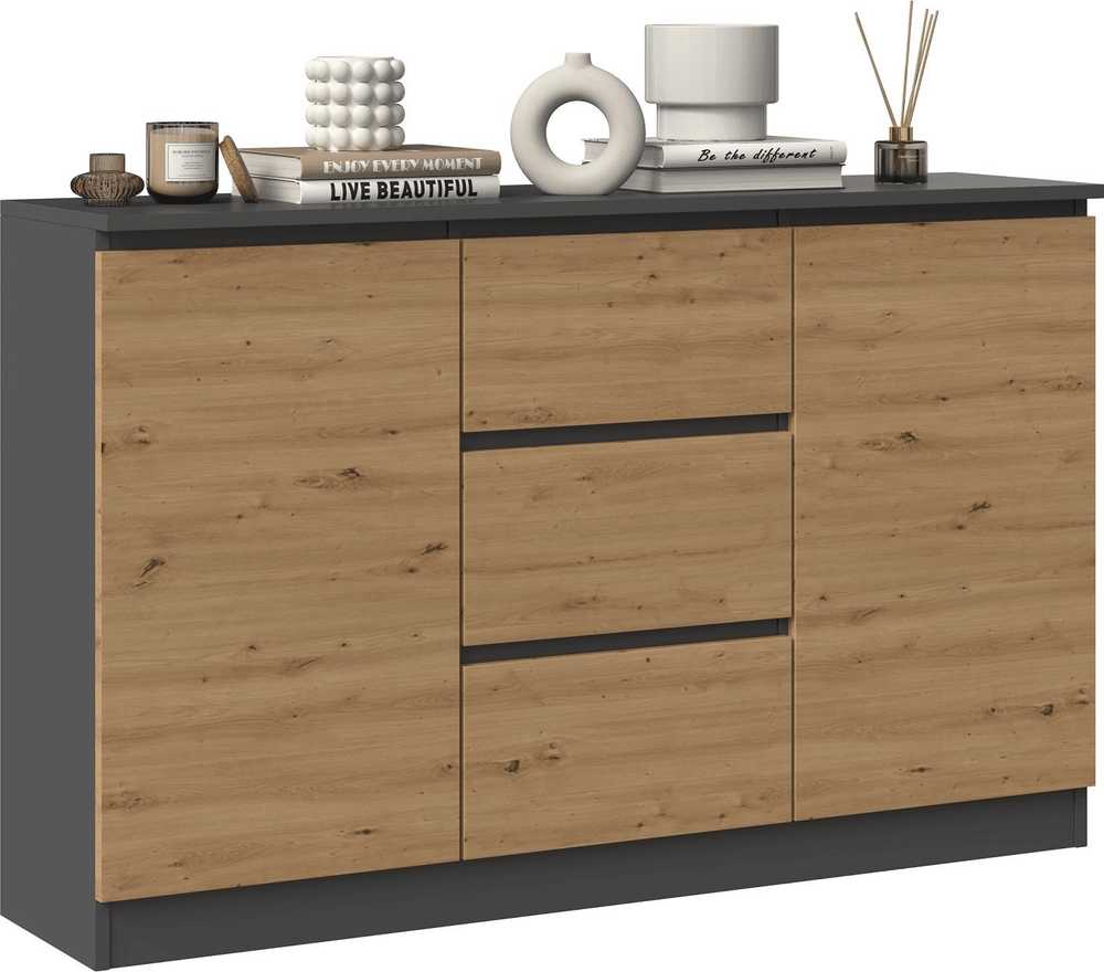 Top E Shop Baldų Komoda - 2D3S 120x30x75 Cm, Antracito/Artisano Spalvos