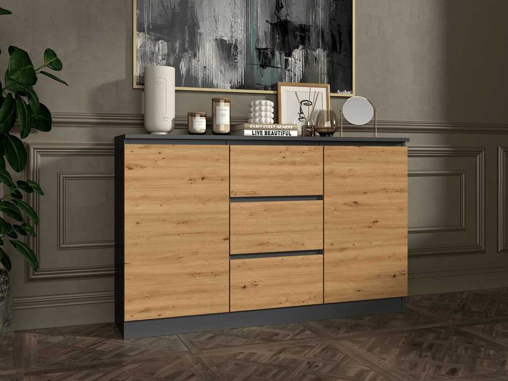 Top E Shop Baldų Komoda - 2D3S 120x30x75 Cm, Antracito/Artisano Spalvos