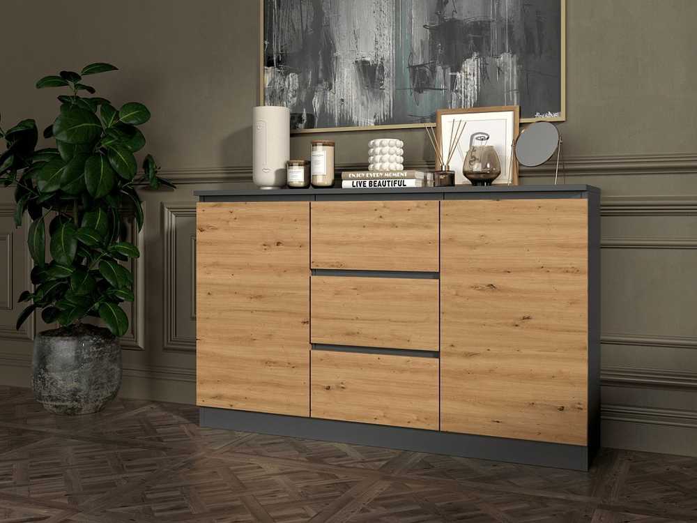 Top E Shop Baldų Komoda - 2D3S 120x30x75 Cm, Antracito/Artisano Spalvos