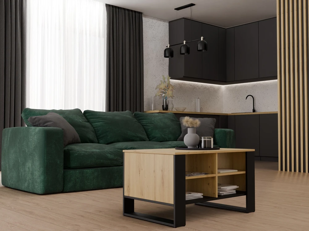 Top E Shop MODERN 4P ARTISAN COFFEE TABLE WITH Juodos KOJOS