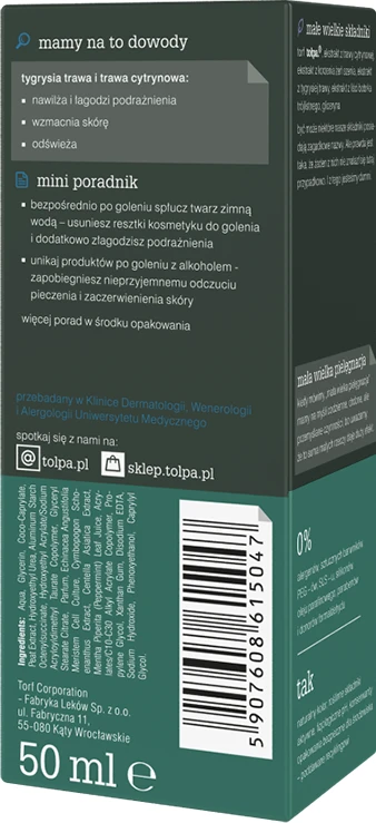 TOŁPA Žalias Men Drėkinamasis raminamasis kremas 50 ml