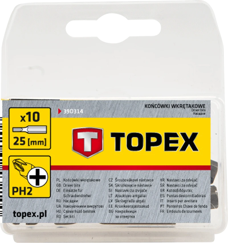 Koncówki Antgalių rinkinys Topex PH2x25mm, 10 vnt