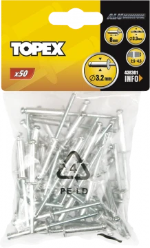 Kniedės aliuminės TOPEX 4x12,5mm