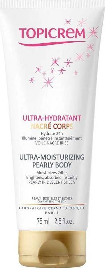Topicrem Ultra-Moisturizing Pearly Body drėkinamasis kūno kremas sausai ir dehidratuotai odai, 75 ml