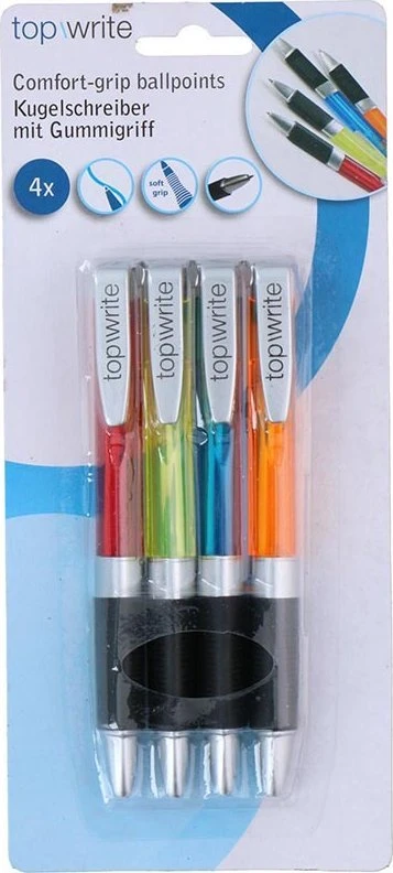 Topwrite - Ballpoint pen set with rubber grip mėlynas 4 pcs.
