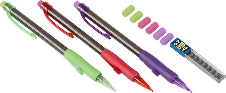 Topwrite - Mechaninių pieštukų rinkinys su keičiamais šratais + trintukai, 10 dalių