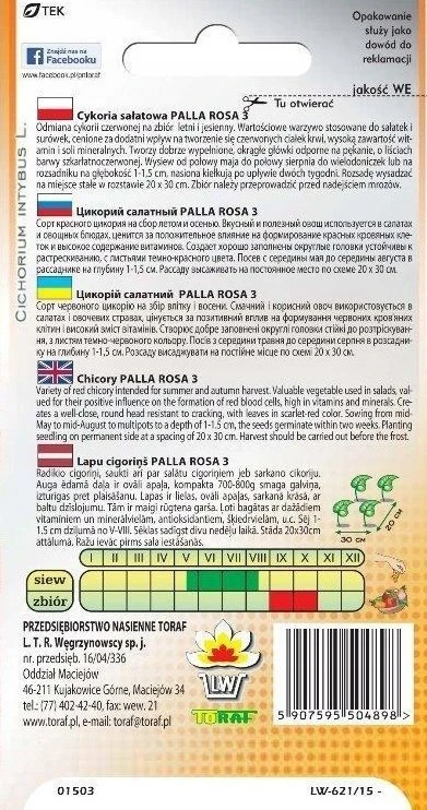Toraf Daržovių sėklos | Cikorijos salotos Palla Rossa 3 | 5 g pakuotė