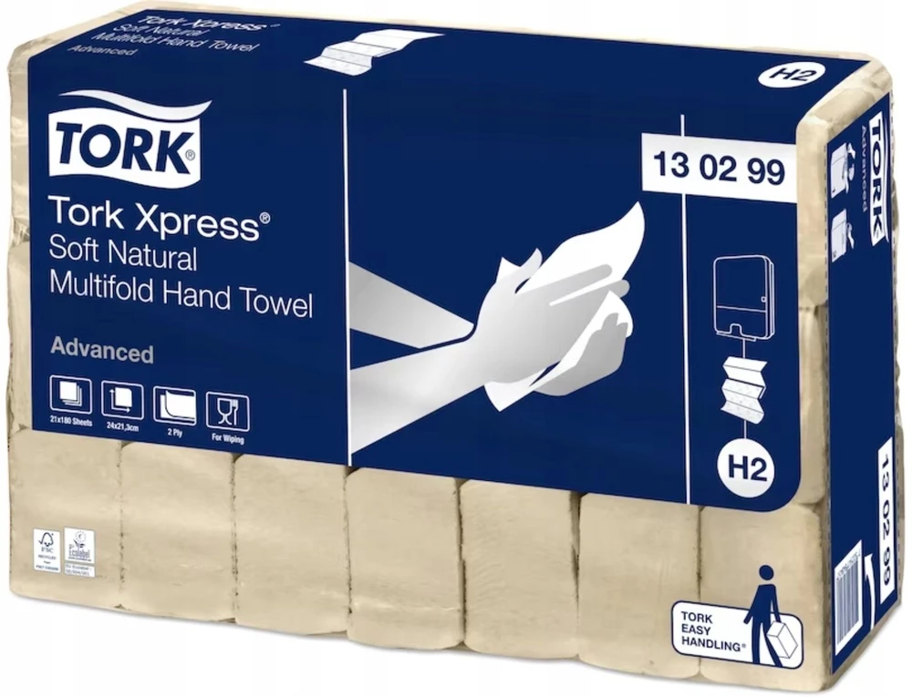 Rankų valymo servetėlės TORK ADVANCED, H2, 130299,2 sl., 180 serv., 21.3 x 24 cm, natūralios sp.