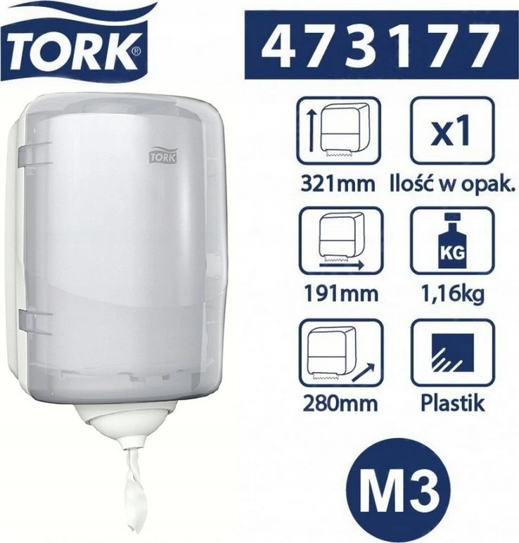 Popierinių rankšluosčių dozatorius TORK Reflex Mini M3, 191 x 180 x 321 mm, balta sp. (473177)
