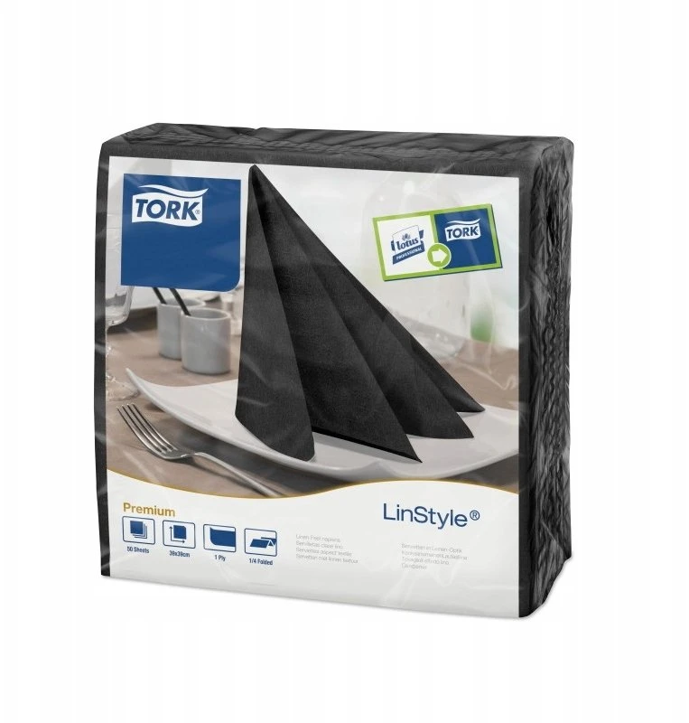 Tork Servetėlės LINSTYLE Dinner, juodos, 39 x 39 cm, 50 vnt, 478726