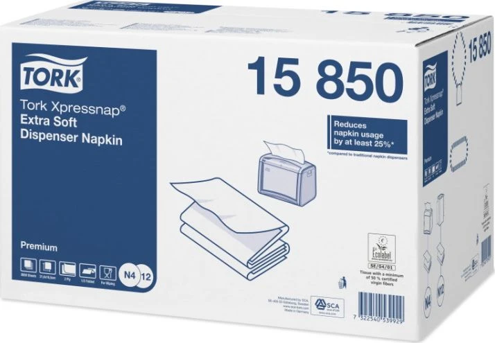 Servetėlės TORK Premium N4 21.6 x 16.5 cm, dviejų sluoksnių, 200 vnt, baltos
