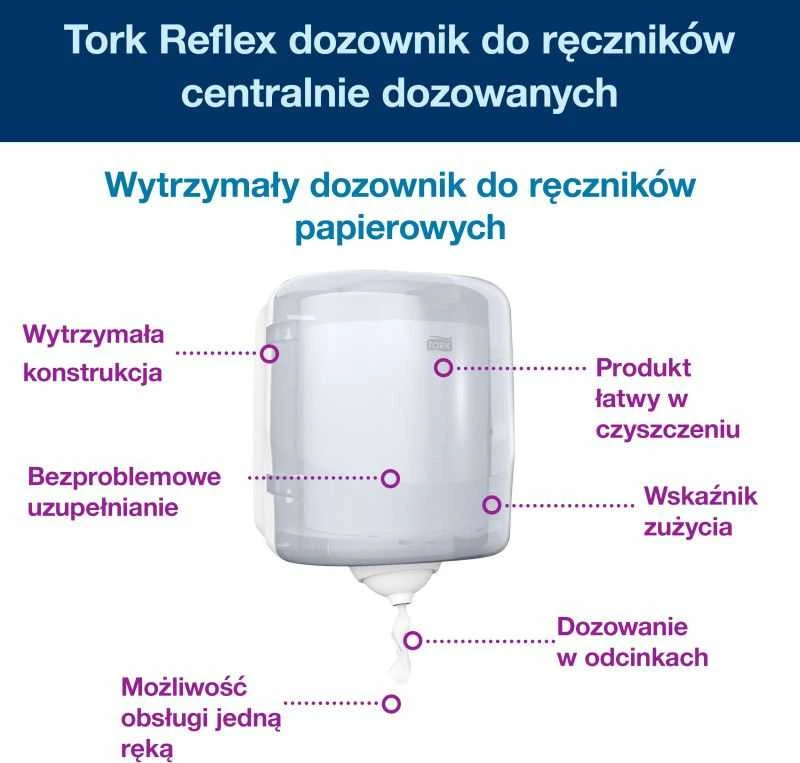 Popierinių rankšluoščių dozatorius TORK Reflex M4, 255 x 239 x 331 mm, balta sp. (473190)
