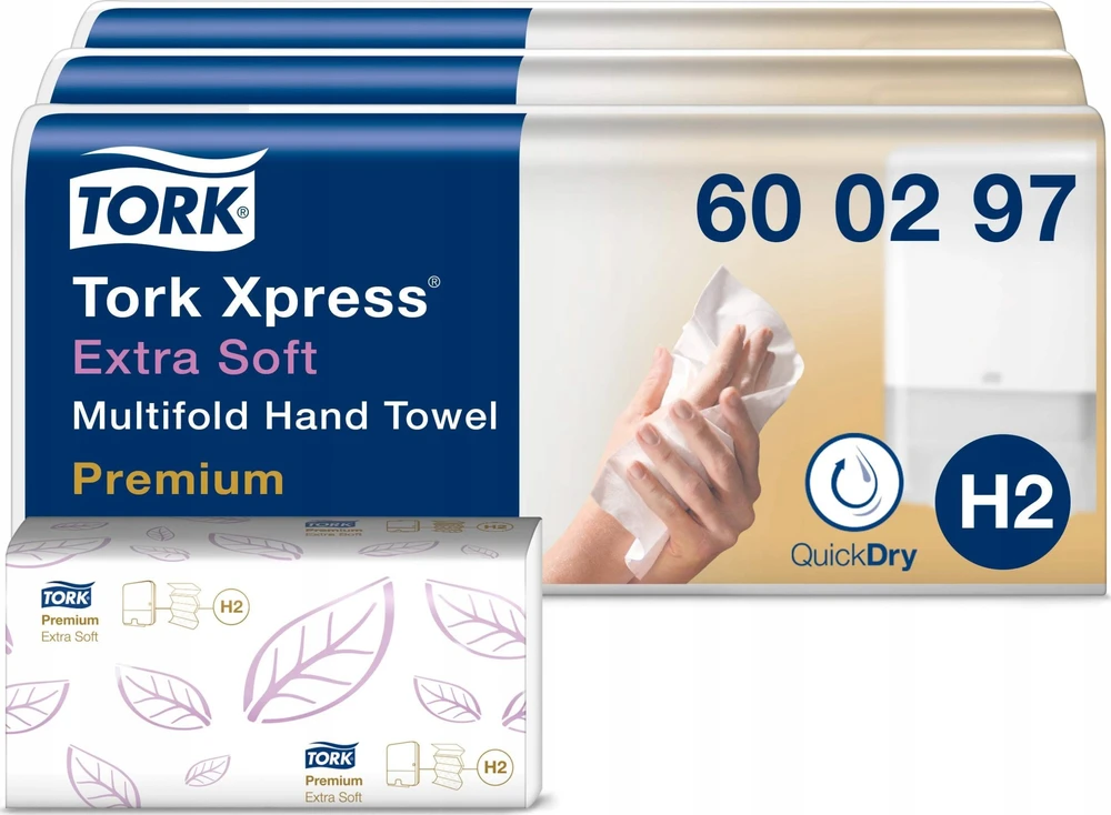 Tork Xpress® H2 Extra Soft daugiasluoksnės 2 sluoksnių rankšluosčių popierius - (3 pakeliai x 700 vnt./kartonas)