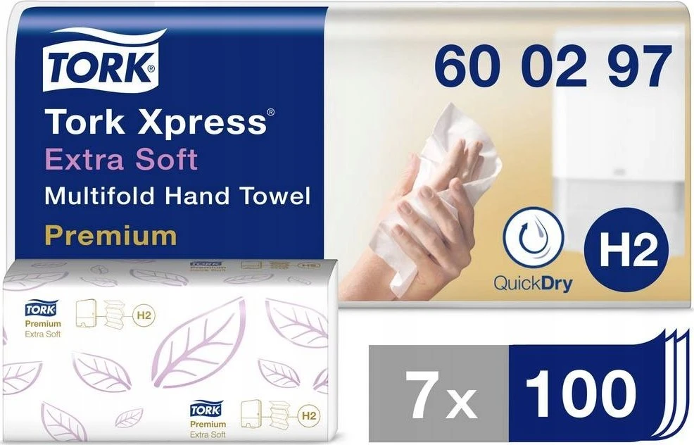 Tork Xpress® H2 Extra Soft daugiasluoksnės 2 sluoksnių rankšluosčių popierius - (3 pakeliai x 700 vnt./kartonas)