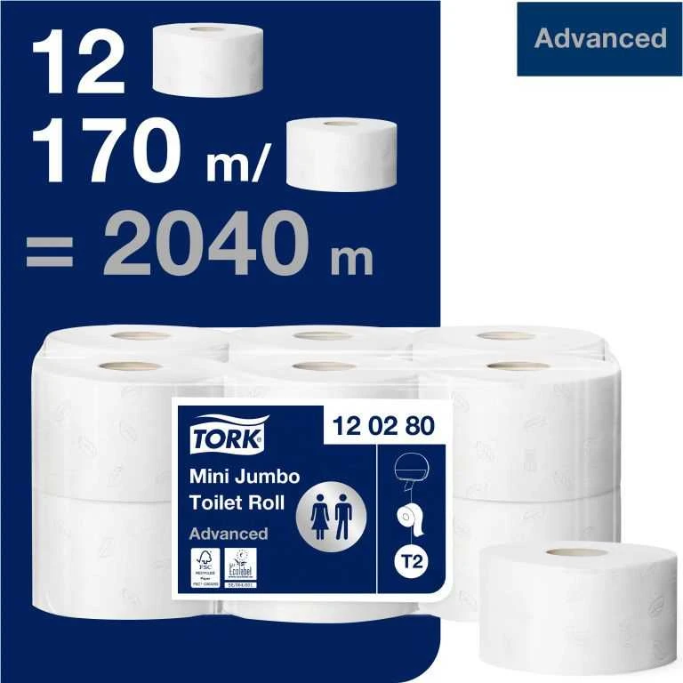 Tualetinis popierius Tork Advanced Mini Jumbo T2, 2 sl., 170m, 12 vnt.