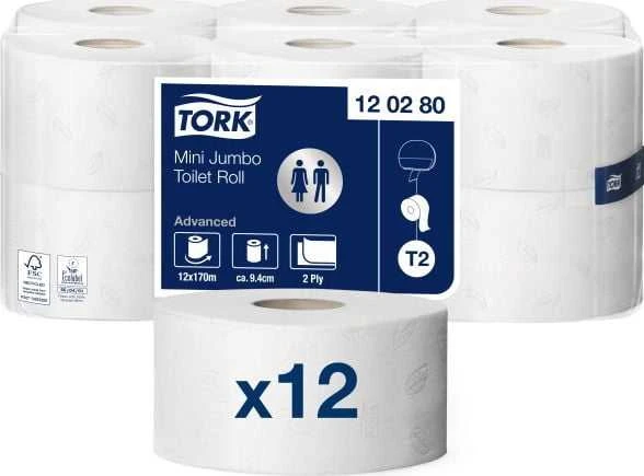 Tualetinis popierius Tork Advanced Mini Jumbo T2, 2 sl., 170m, 12 vnt.