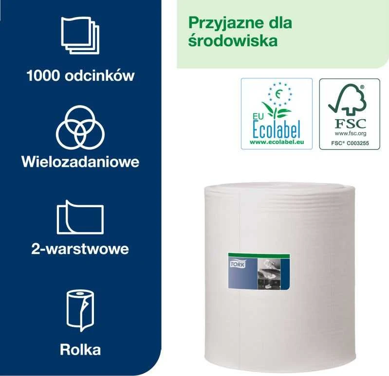 „Tork Tork“ – didelio apkrovimo valytuvo ritinėlis, 2 sluoksnių, W1, aukščiausios kokybės, platus – baltas