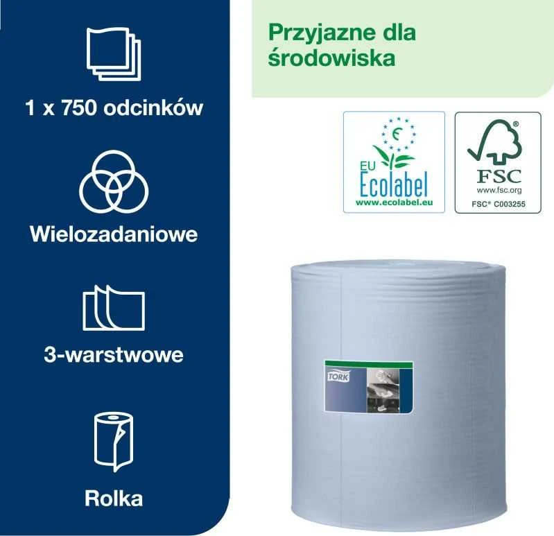 Pramoninis popierius Tork Industrial Heavy-Duty W1, 130080, 3 sluoksniai, mėlynos spalvos, 255m