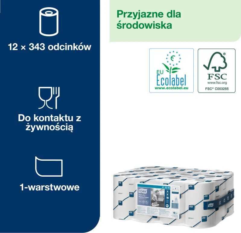 Popieriniai rankšluosčiai TORK, 473246, REFLEX MINI M3, 1.sl., 19.8 x 35 cm, 120 m/rul., balta sp.