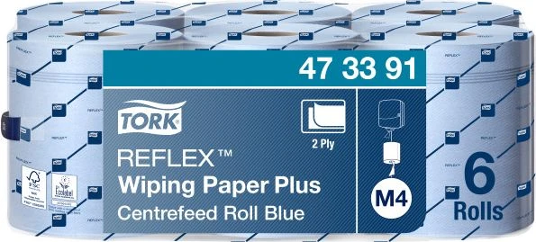 Tork Tork Reflex – Popieriniai rankšluosčiai rulone vidutiniams nešvarumams, 2 sluoksnių, M4, advanced – Mėlyna