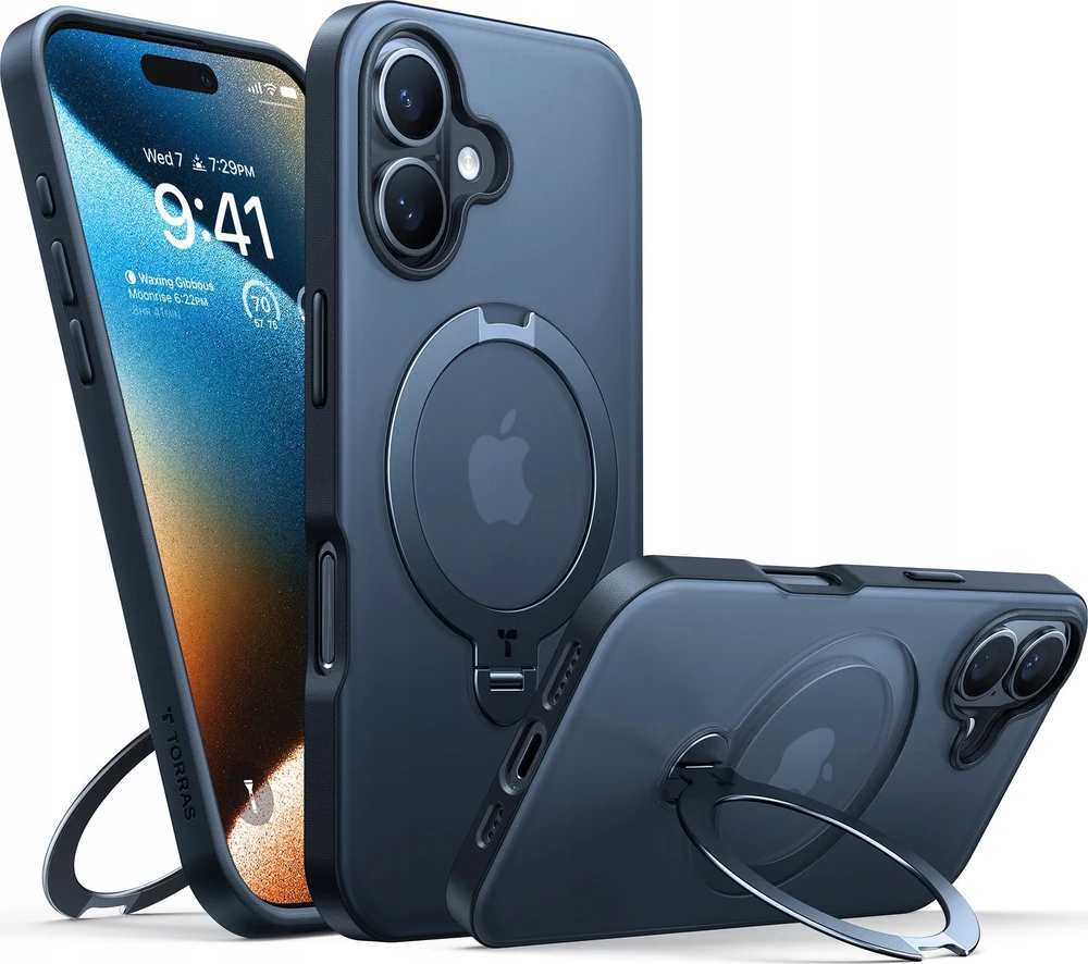 Dėklas Torras Ostand Spin dla iPhone 16 Plus (Juoda)