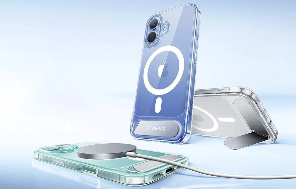 Dėklas Torras Pstand serija su iPhone 16 Plus (skaidrus)