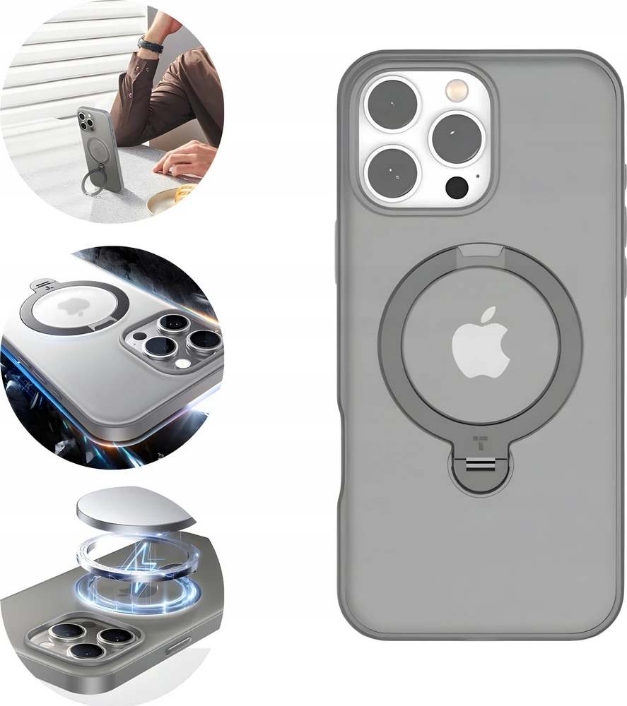 Dėklas Case Torras Ostand Spin Series do iPhone 16 Pro (Titano pilka)