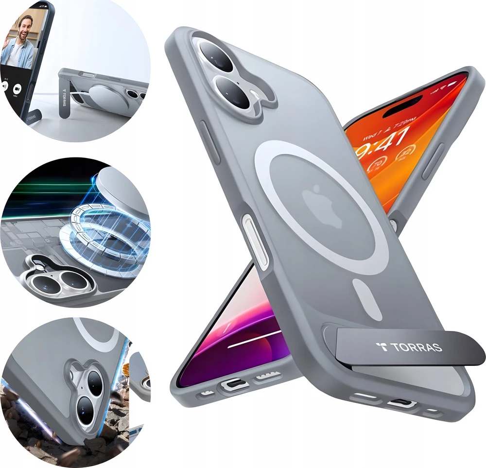 Dėklas Torras Pstand serija su iPhone 16 Plus (titano pilka)