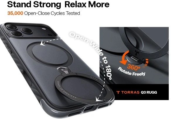 Cases And Covers Torras Ostand Q3 tvirtas dėklas, juodas – iPhone 18 Pro