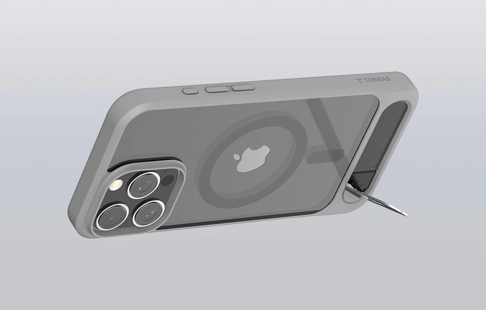 Torras Pstand serijos dėklas, skirtas iPhone 16 Pro Max (pilka)